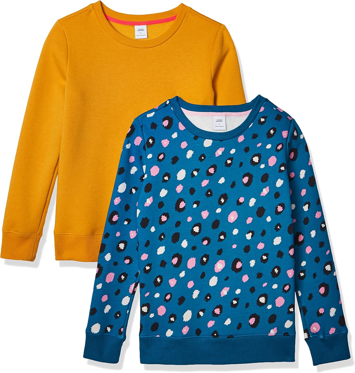 Amazon Essentials Girls and Toddlers' Relaxed Fit Fleece Crewneck Pullover Sweatshirts, Pack of 2 image 3