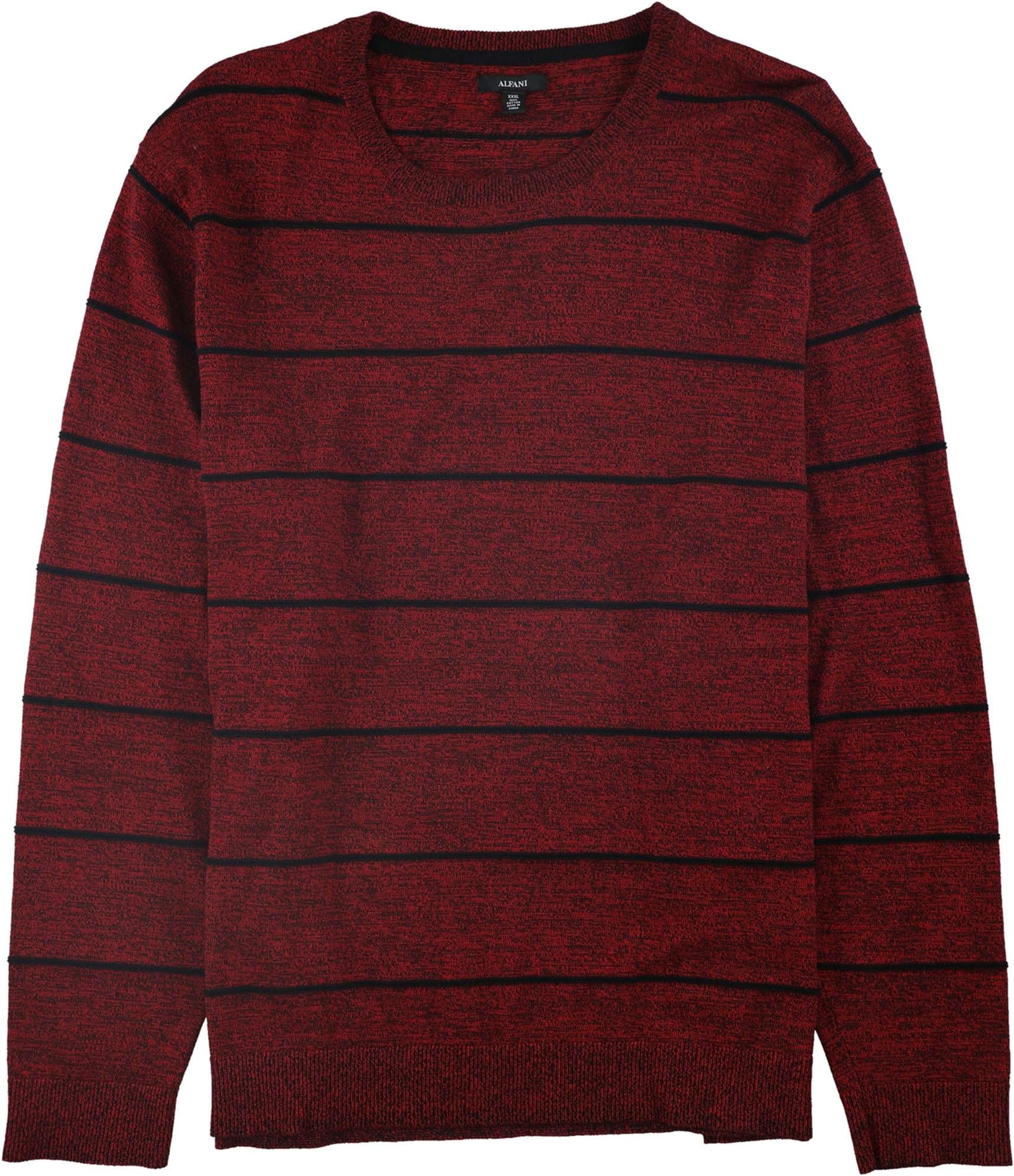 AlfaniMens Stripe Pullover Sweater, Red, Medium