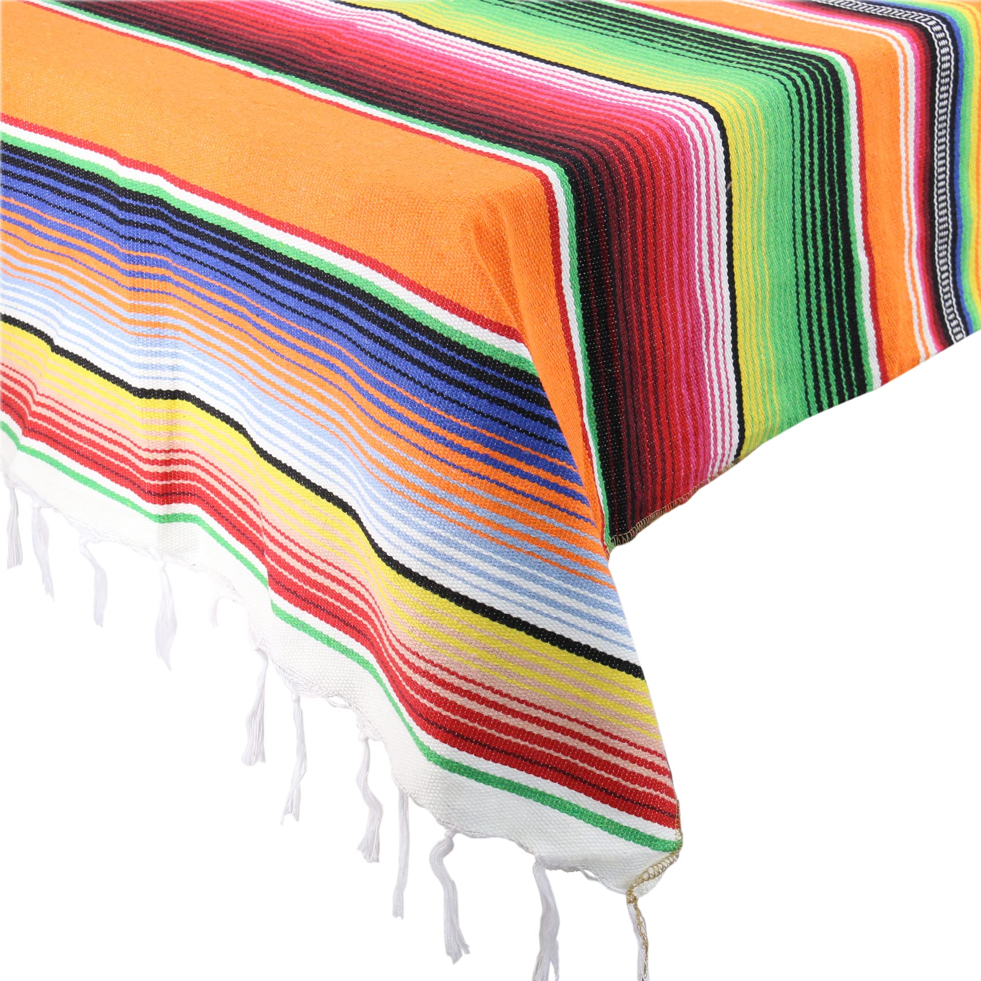 Time To Sparkle Orange 58 X 84 Inch Mexican Tablecloth Serape Blanket (Orange)