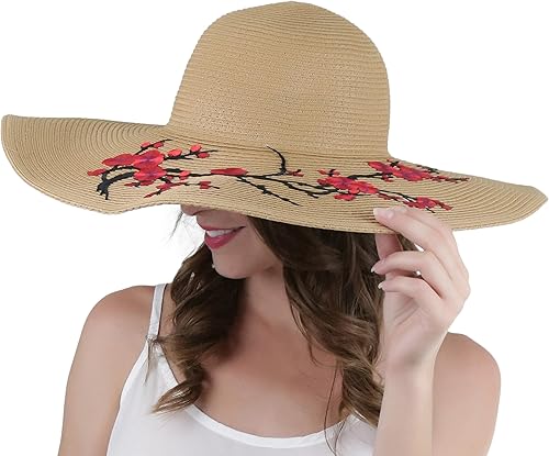 Miniatura 28 de ToBeInStyle Sombreros de verano para mujer Visera con detalle de abeja roja corona de rayas beige y negro - Beige