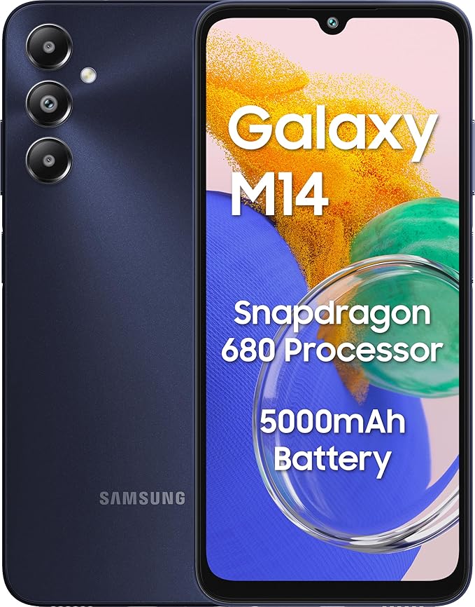 Samsung Galaxy M14 4G (Sapphire Blue,4GB,64GB) | 50MP Triple Cam | 5000mAh Battery | Snapdragon 680 Processor | 2 Gen. OS Upgrade & 4 Year Security Update | 8GB RAM with RAM Plus | Without Charger at Rs. 8999
