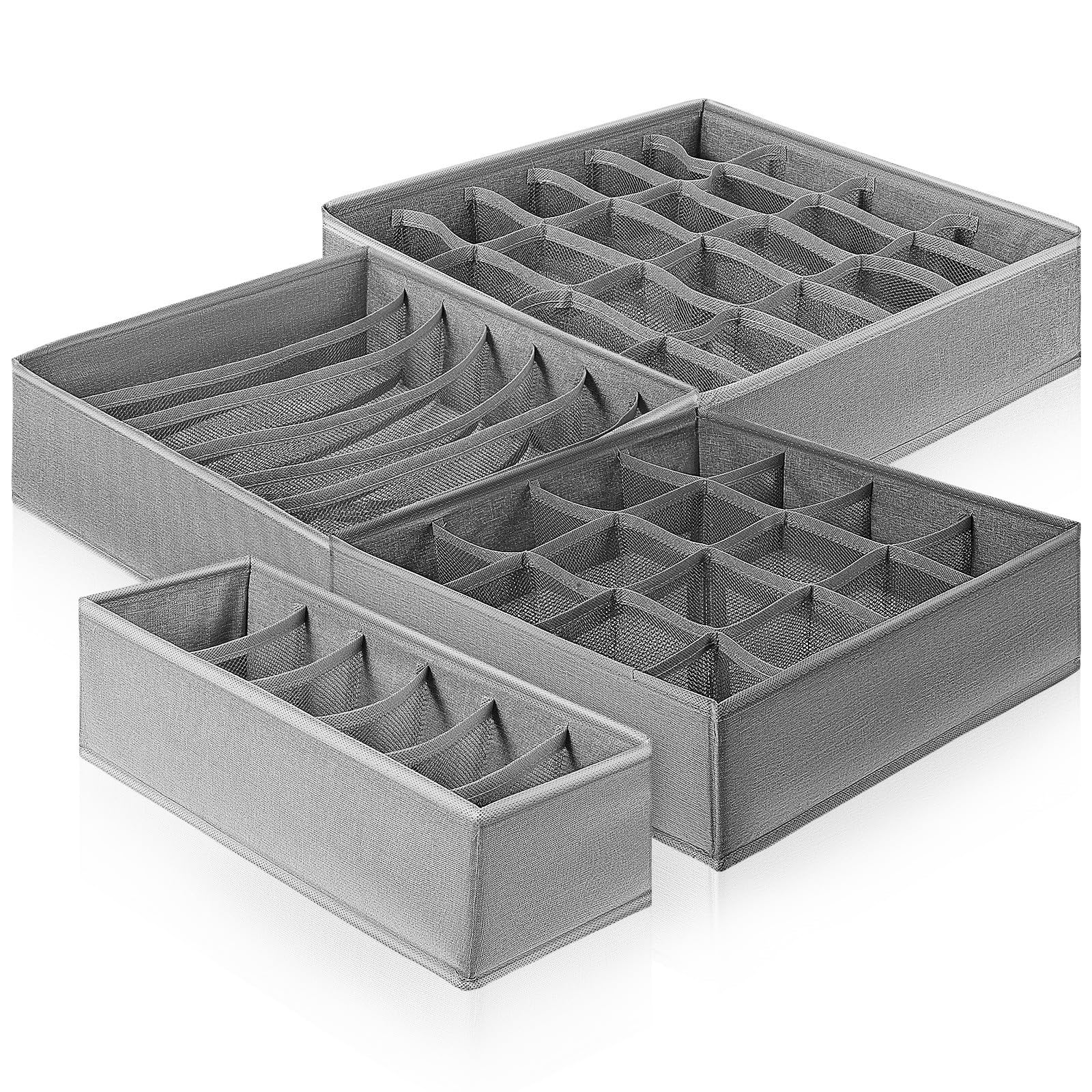 DOITOOL 4 Stück Schubladenorganizer aus Waschbarem Kationstoff mit 16, 7 und 6 Fächern Faltbare Aufbewahrungsbox für Socken und Unterwäsche im Schubladeneinsatz