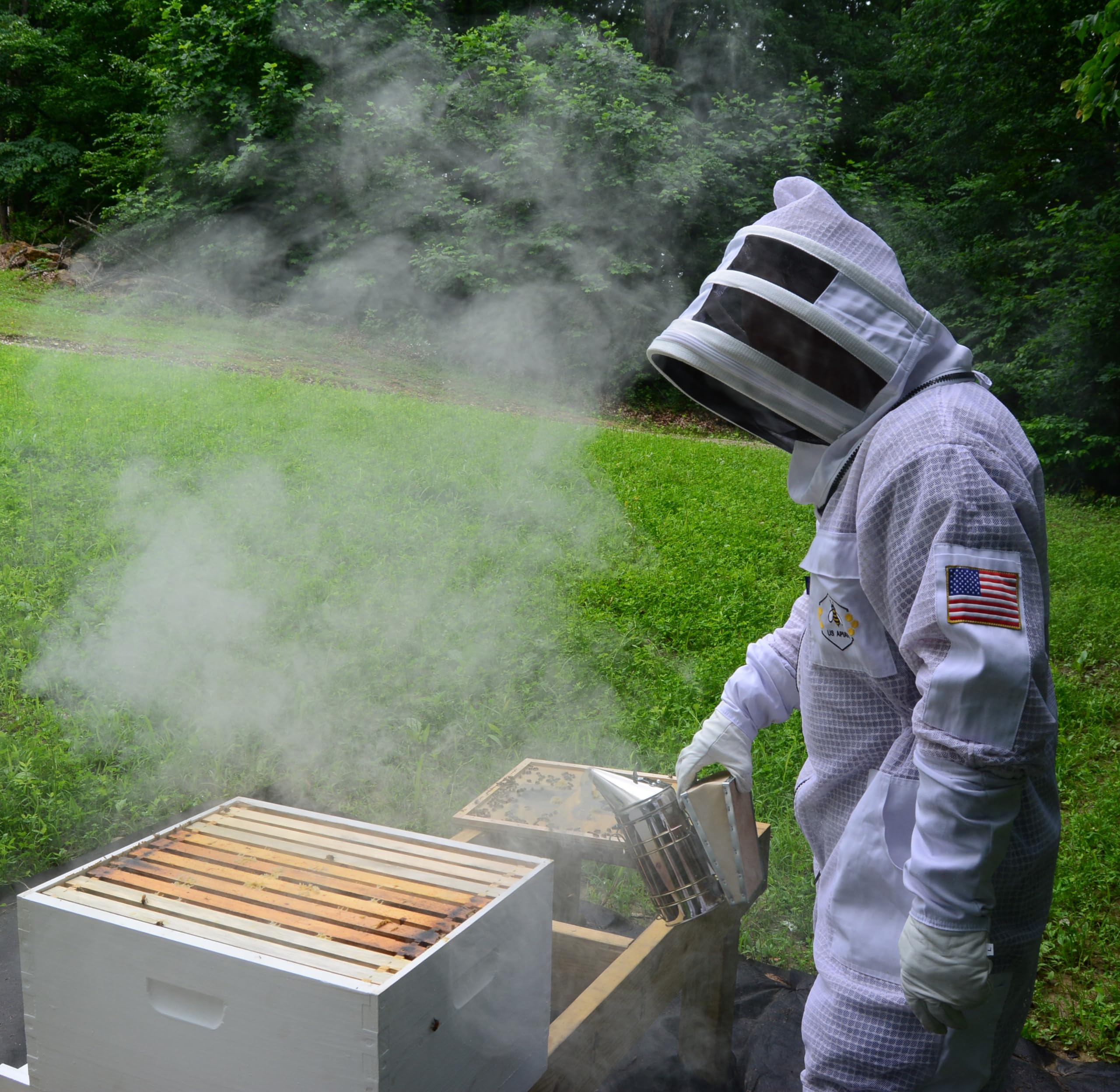 Traje de abeja de 3 capas con velo de esgrima un par de guantes a prueba de picaduras traje de apicultura ventilado