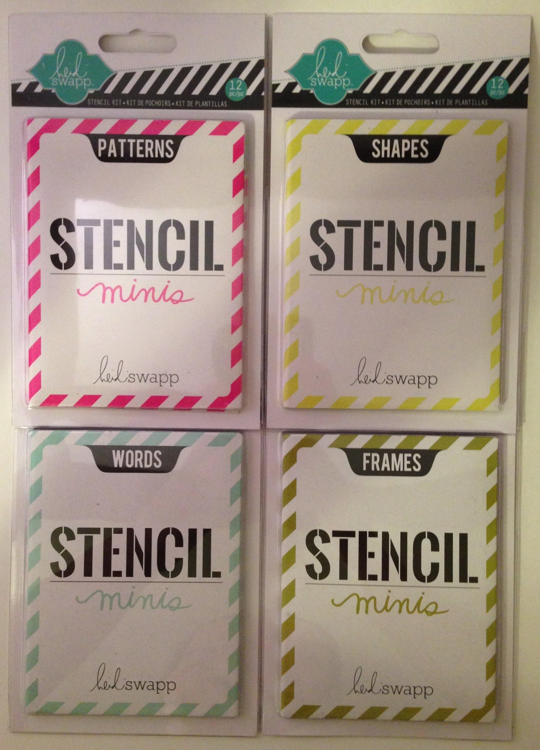 Heidi Swapp Color Magic Stencil Minis Bundle, 3 By 4-inch, Frames Patterns Shapes Words