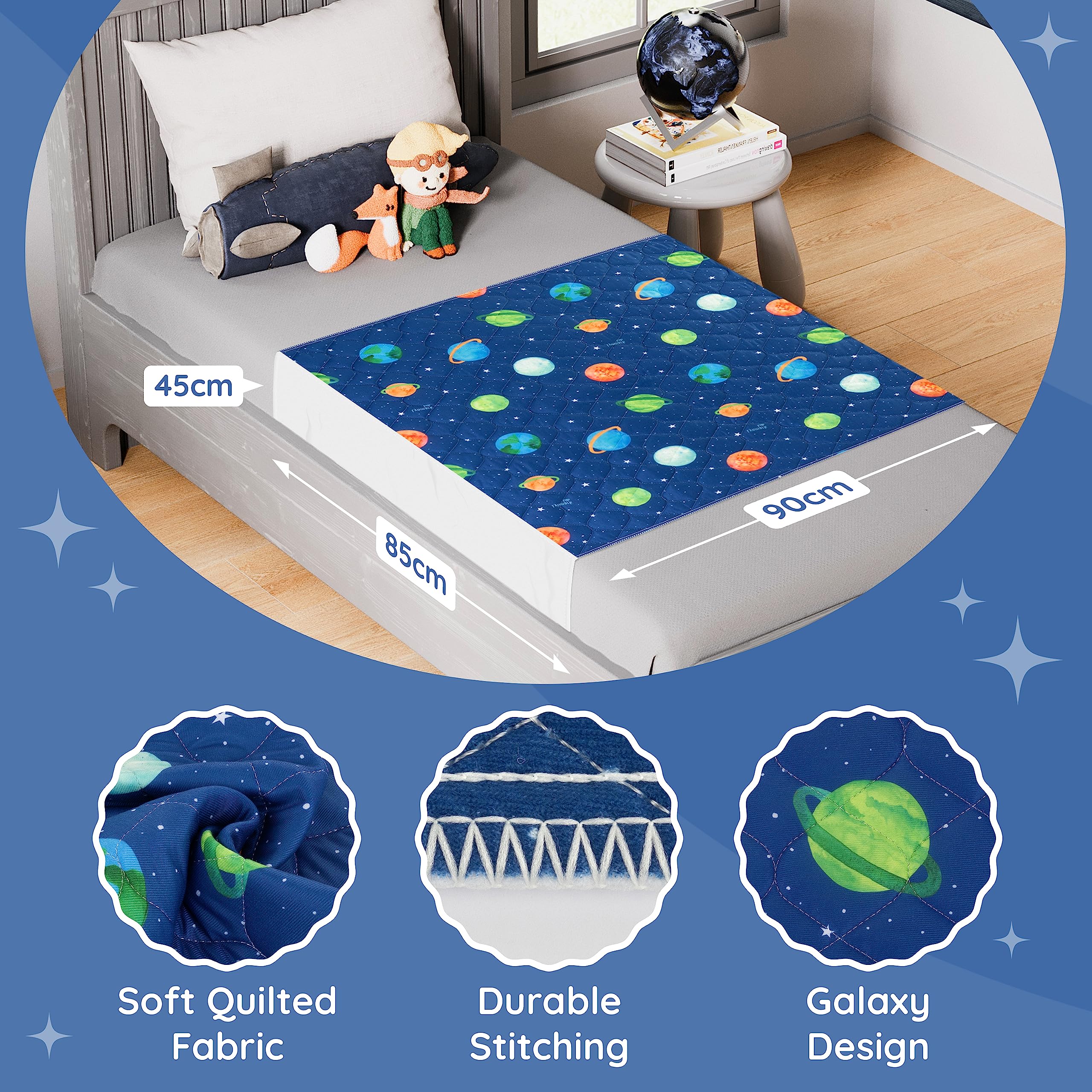 Lynmark Almohadillas de cama de entrenamiento para niños pequeños con solapas plegables, suave, impermeable, protector de orina para niños, multicapa antideslizante, lavable, absorbe hasta 2 L, 90 x