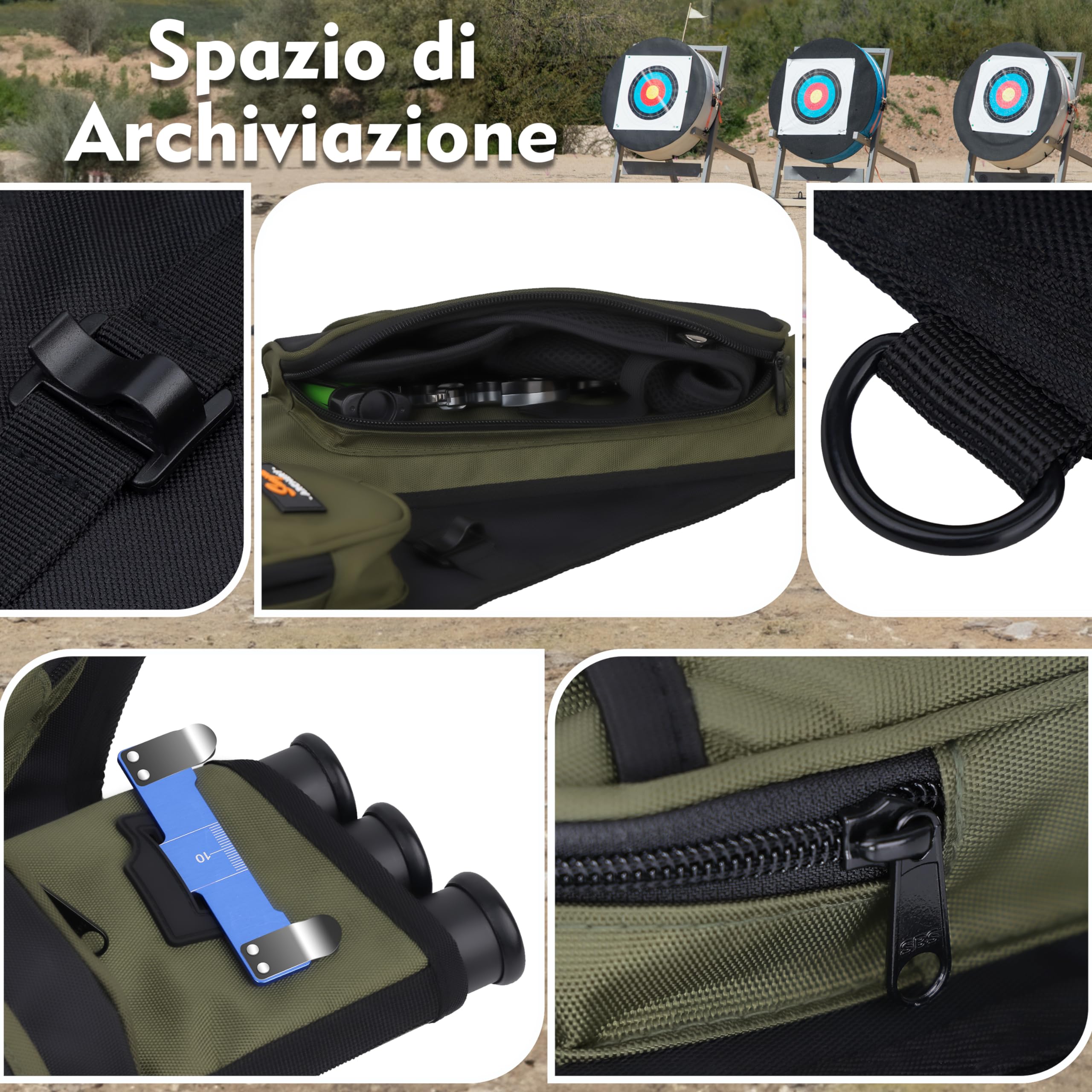 Sunya faretra per frecce Arco. Include 3 Tubi portafrecce, Tasche per Accessori e Cintura. Adatto per Archi Compound e recurve.