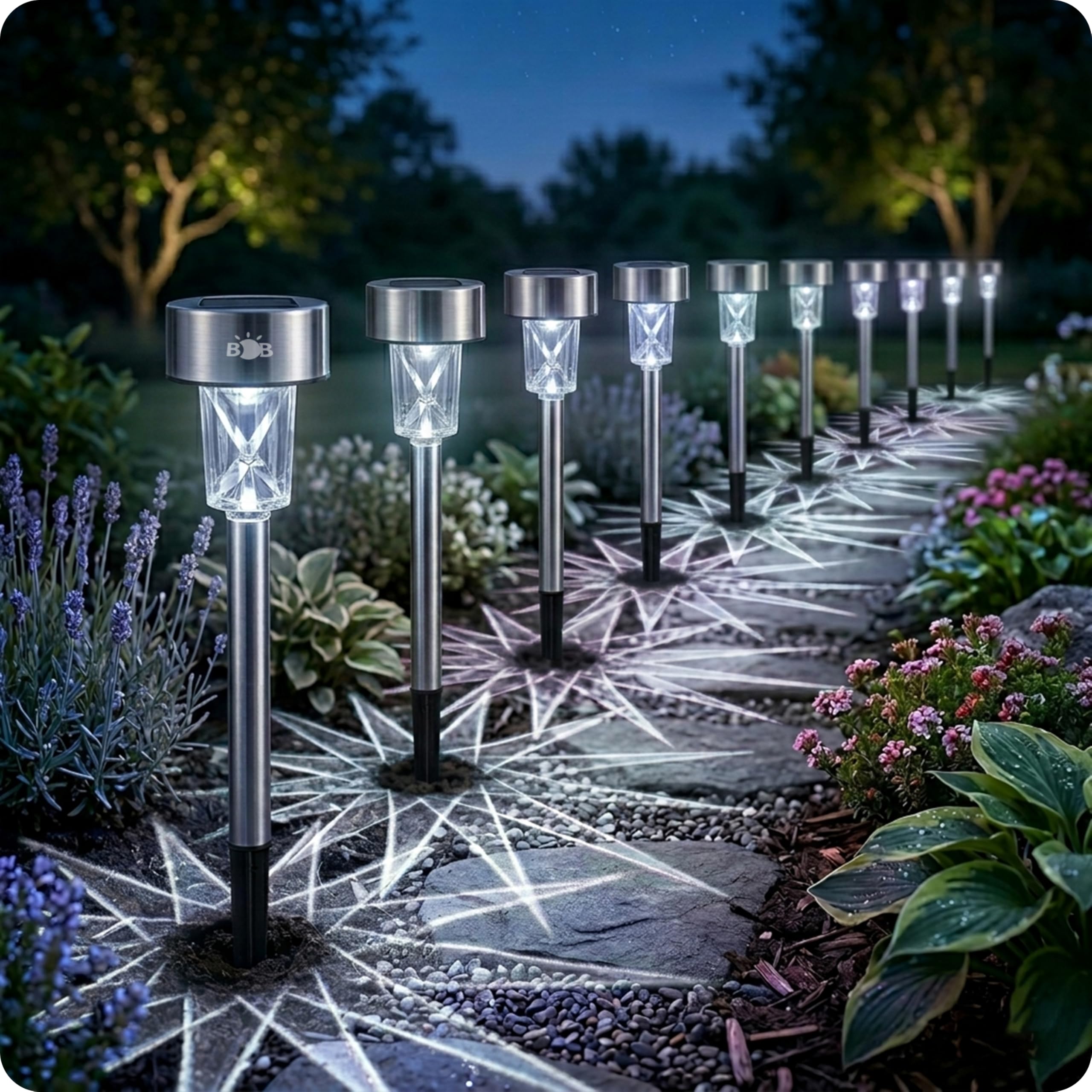 Solar Pathway Lights Garden, LED Solar Garden Lights Waterproof, Landscape Lighting for Yard Lawn Patio Walkway Driveway, Decorative Outdoor Solar Lights (10 Pack Solar Garden Stake Lights (White))
