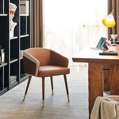 Miniatura 88 de ARTPLAN Uphoolsted - Silla de comedor moderna de mediados de siglo, piel sintética con nogal, silla con brazo acentuado, silla de estar con pies de