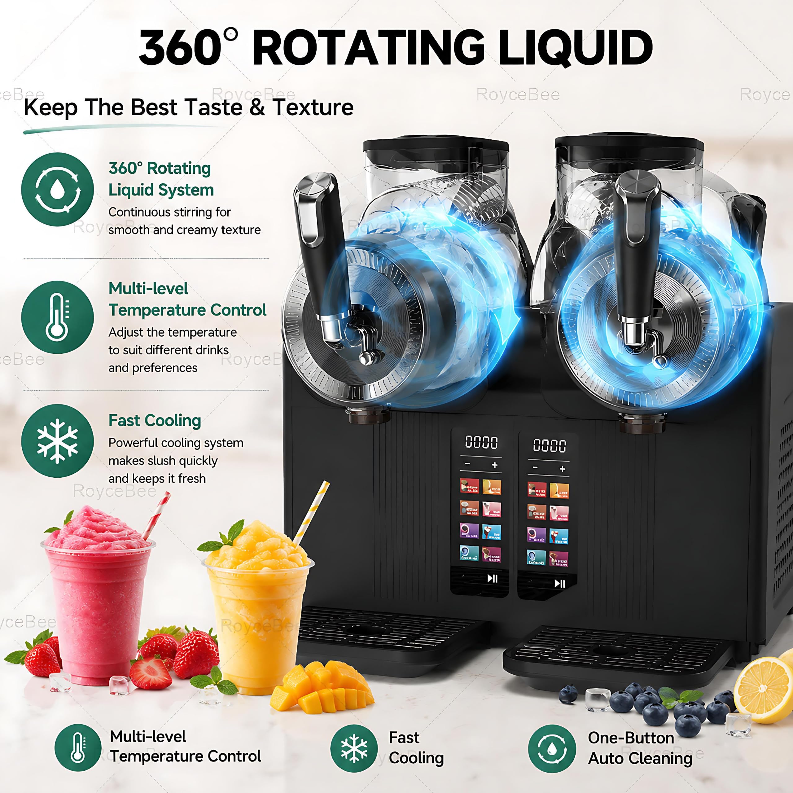 Máquina para Granizados Profesional y Doméstica, Máquina de Granizado con Capacidad 4L, 7 Modos Automáticos, Función de Limpieza Automática, Para Preparar Helados Suaves, Slush, Batidos Black