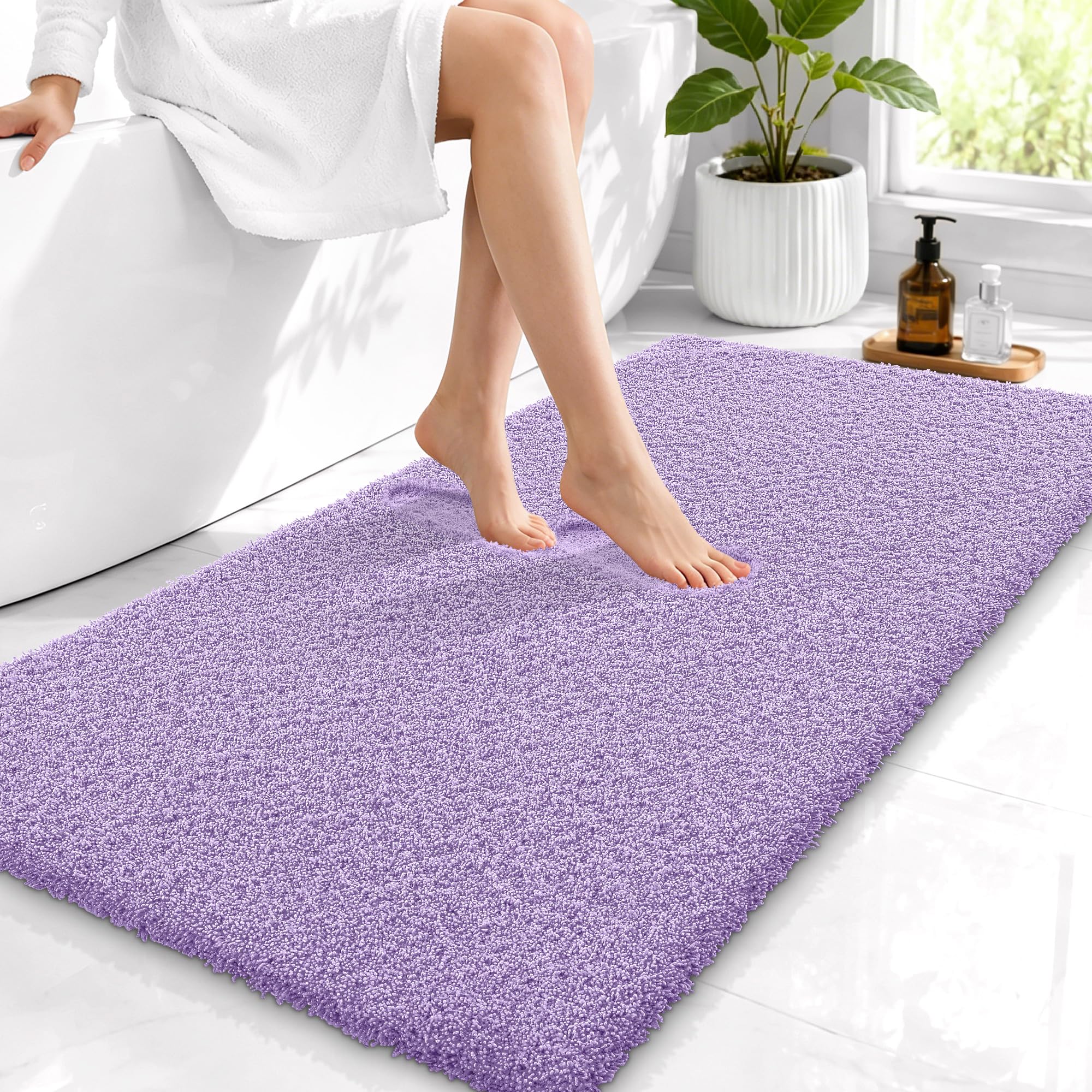 OLANLY Microfiber Bathroom Runner Rugs 44x24, Ultra Soft Bath Mat, Lavender