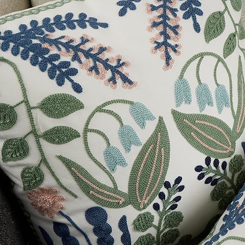 Miniatura 5 de YOUR SMILE Paquete de 2 fundas de almohada decorativas bordadas de 18 x 18 pulgadas, fundas de almohada florales de granja para sofá, sala de estar,