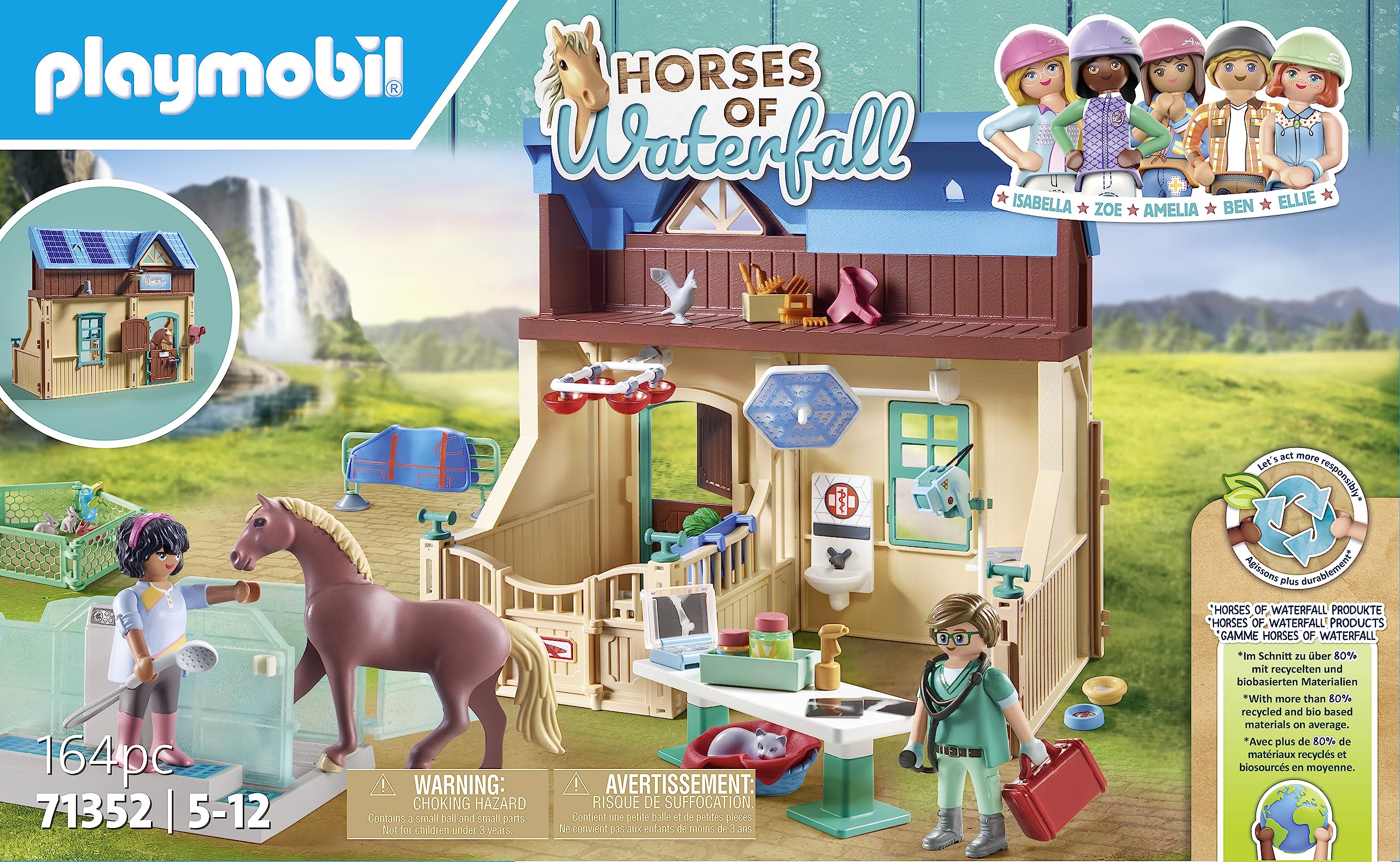 PLAYMOBIL Horses of Waterfall 71352 Stalla con Veterinario, guarigione Rapida degli Animali Malati Grazie a Phil, Giocattolo sostenibile per Bambini dai 5 Anni in su