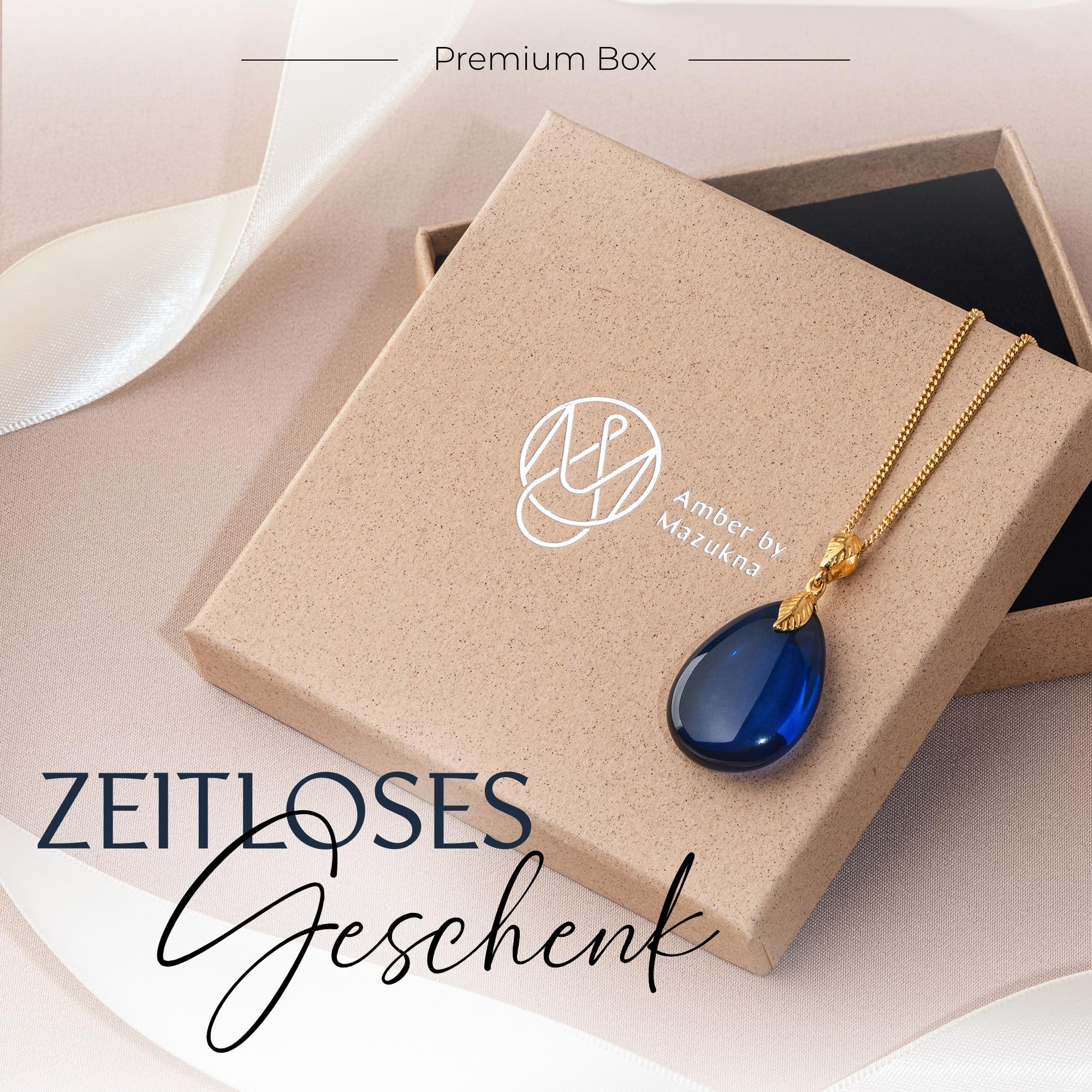 Natürlicher Baltischer Blauer Bernstein Anhänger für Damen | Tropfen Halskette mit vergoldeter Sterling Silber Kette, leichtes 18 Zoll Schmuckgeschenk für den Alltag