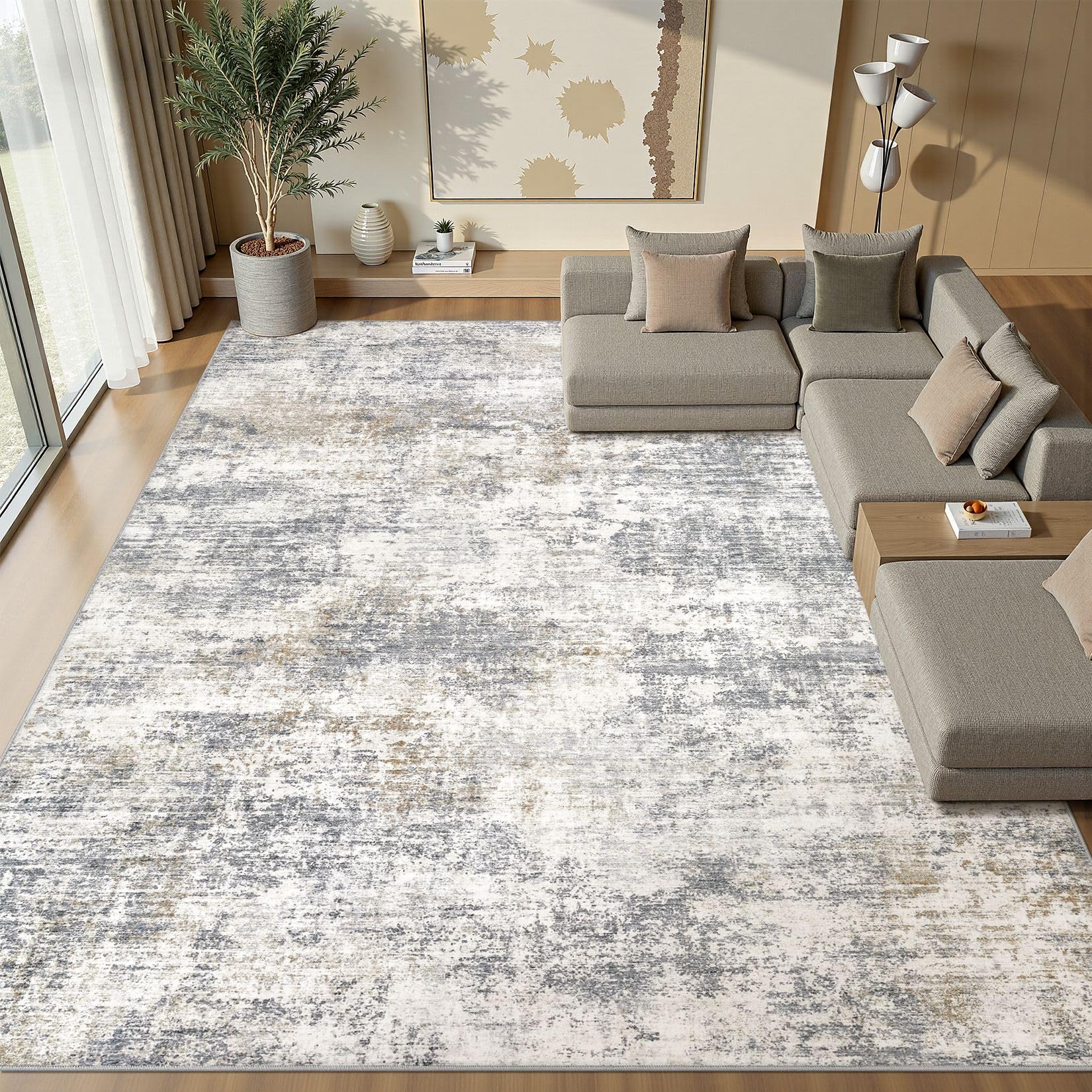 Photo 1 of Natunest 10x14 Area Rugs for Living Room Washable Soft Rug Grey White Brown