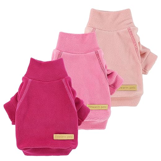 Fitwarm 3 Pack Classic Fleece Sweatshirt for Small Dogs and Cats, Pullover Jumper in Pink, Rose and Baby Pink