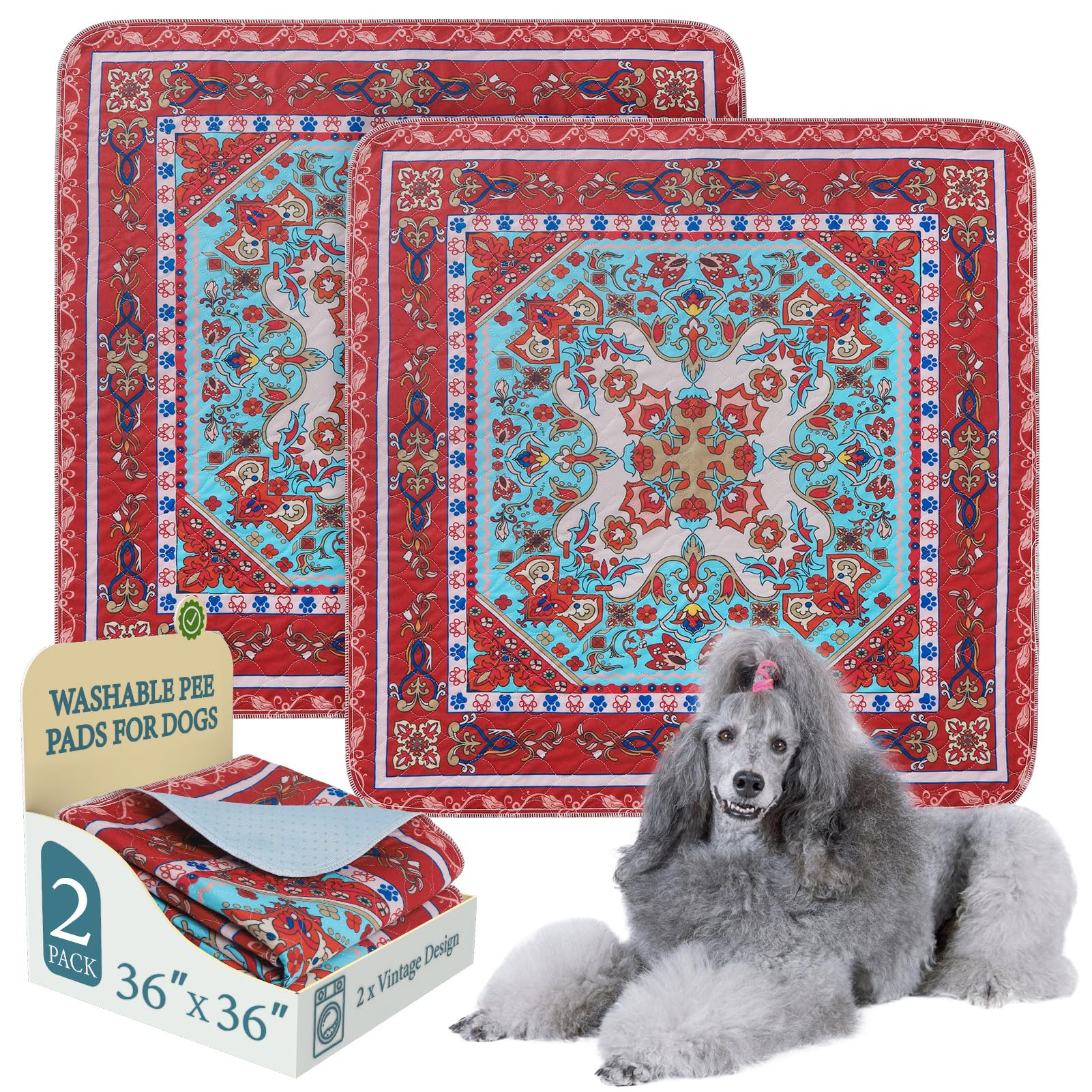 Homimp Washable Pee Pads for Dogs 2 Pack Reusable Puppy Pads Waterproof, Absorbent and Leakproof Dog Pee Pads