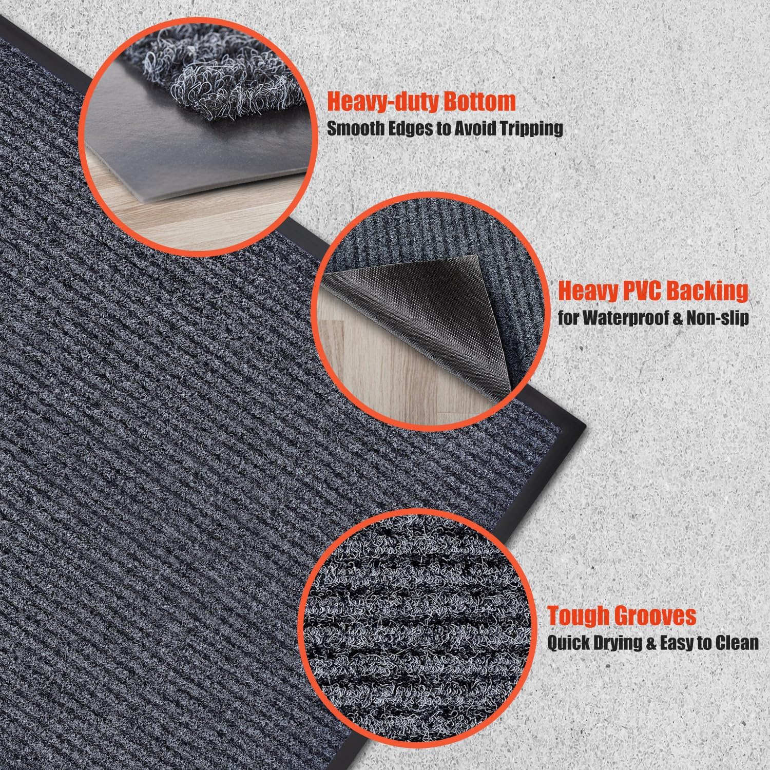 60" x 36" Inch Large Striped Brush Step Entrance Mat, Front Door Mat Welcome Floor Mats, Entryway Entrance Doormats, Patio Porch Muddy Shoe, Low Profile, Easy to Clean (60"x36"-2Pack)