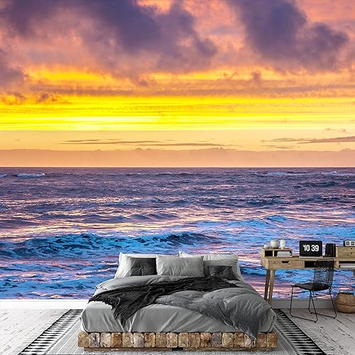 Miniatura 3 de SIGNFORD Adhesivo mural removible para pared, atardecer naranja vibrante, horizonte tropical, naturaleza, desierto, fotografía, paisaje rústico,