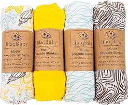 Muslin Swaddle Blankets Girl or Boy - Super Soft Bamboo Organic Cotton Muslin Swaddle Blankets - Large Muslin Swaddle Blankets for Easy Swaddling - Cute Unisex Theme Pattern Design