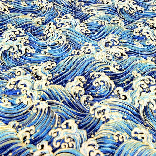 Miniatura 4 de Tela estampada de algodón de lino para decoración del hogar y manualidades por The Meter (ola del océano azul)