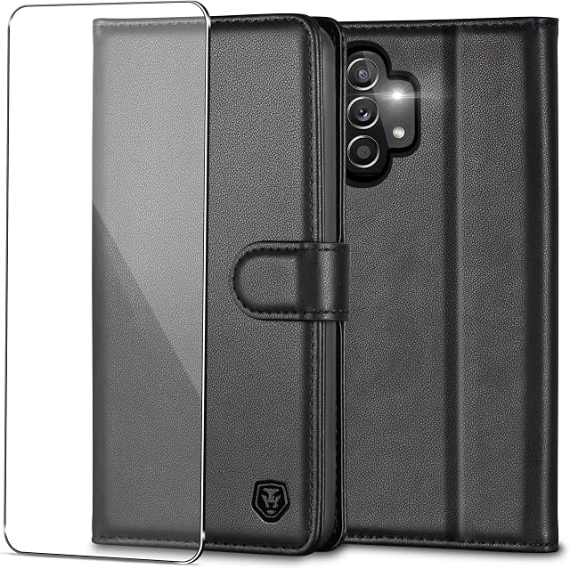 Kuafcase for Samsung A13 Case with 1 Screen Protector, Wallet Leather Flip Case with Card Holder Magnetic Closure Kickstand Shockproof Phone Case for Samsung Galaxy A13 4G - Black