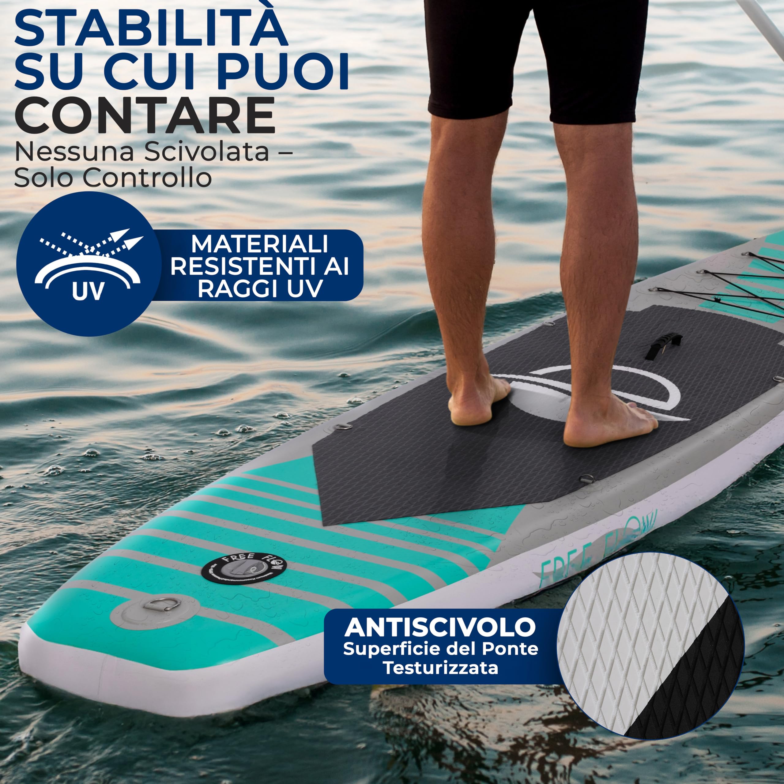 SereneLife SUP Gonfiabile Stand Up Paddle Board con Deck EVA Antiscivolo Design Largo Stabile Accessori Premium