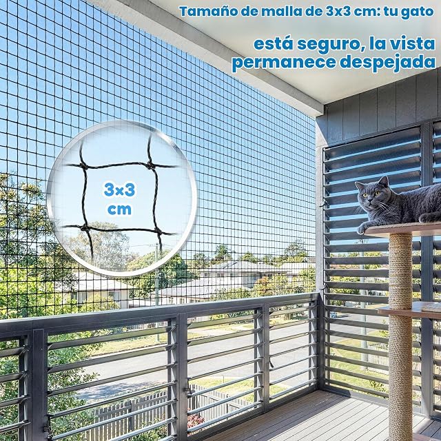 Foto 3 de 7 de Red para Gatos Terraza 4×3 m,6×3m Reforzada con Cable de Acero, Sin Perforación, Antimordeduras