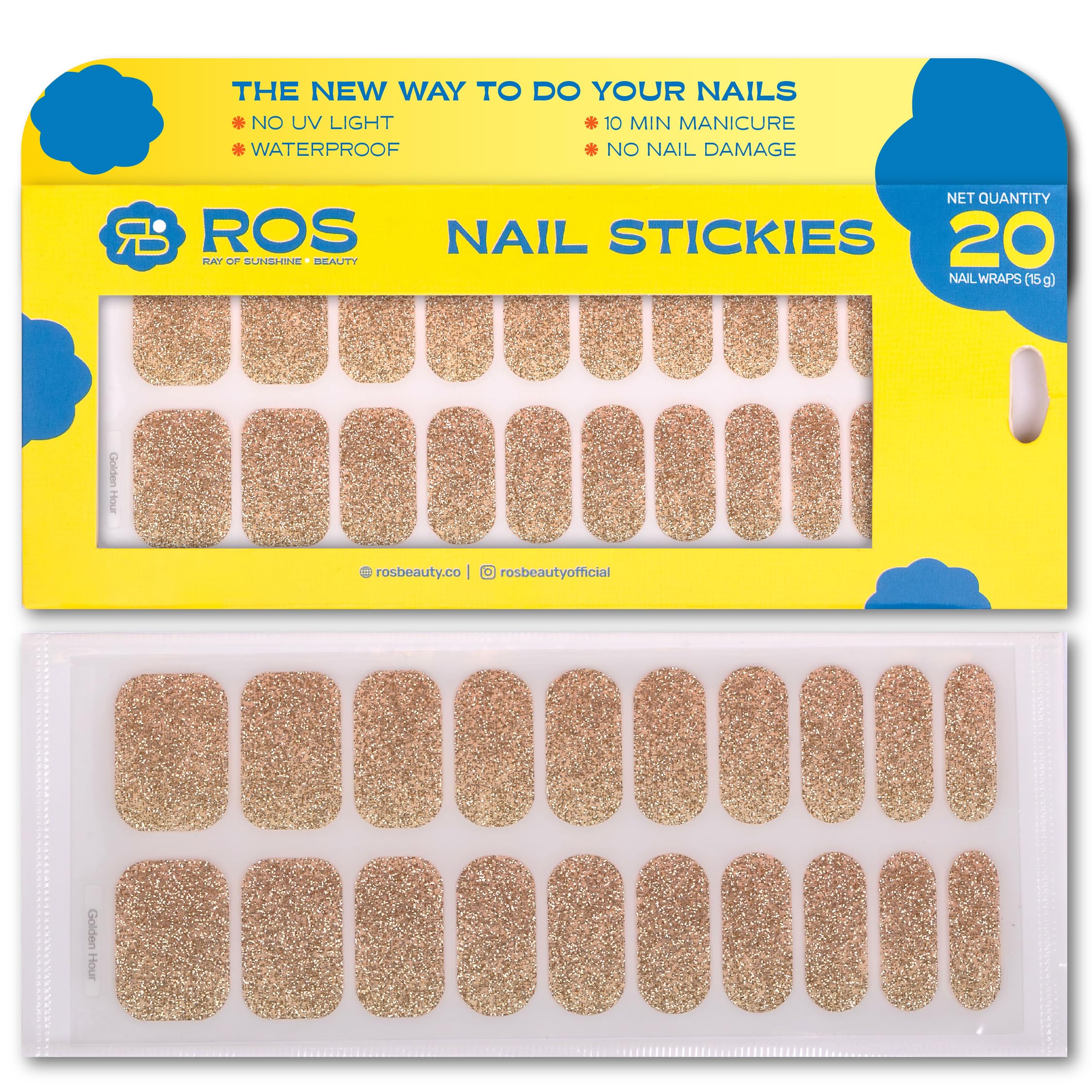 ROS Beauty Nail Stickies | 20 Count | Easy-to-Apply Vibrant Nail Art Stickers | Long-Lasting, Lightweight, & Mess-Free | Effortless DIY Manicure | Golden Hour-picture-25