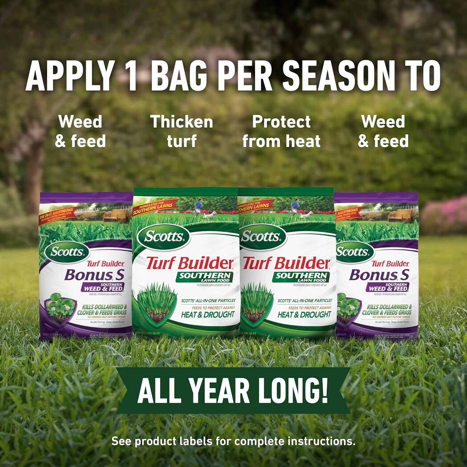 Scotts Turf Builder 4-Part Southern Lawn-Care Plan, Includes SouthernLawn Food and Bonus S SouthernWeed and Feed2, for Small Yards, Covers up to 5,000 sq. ft.