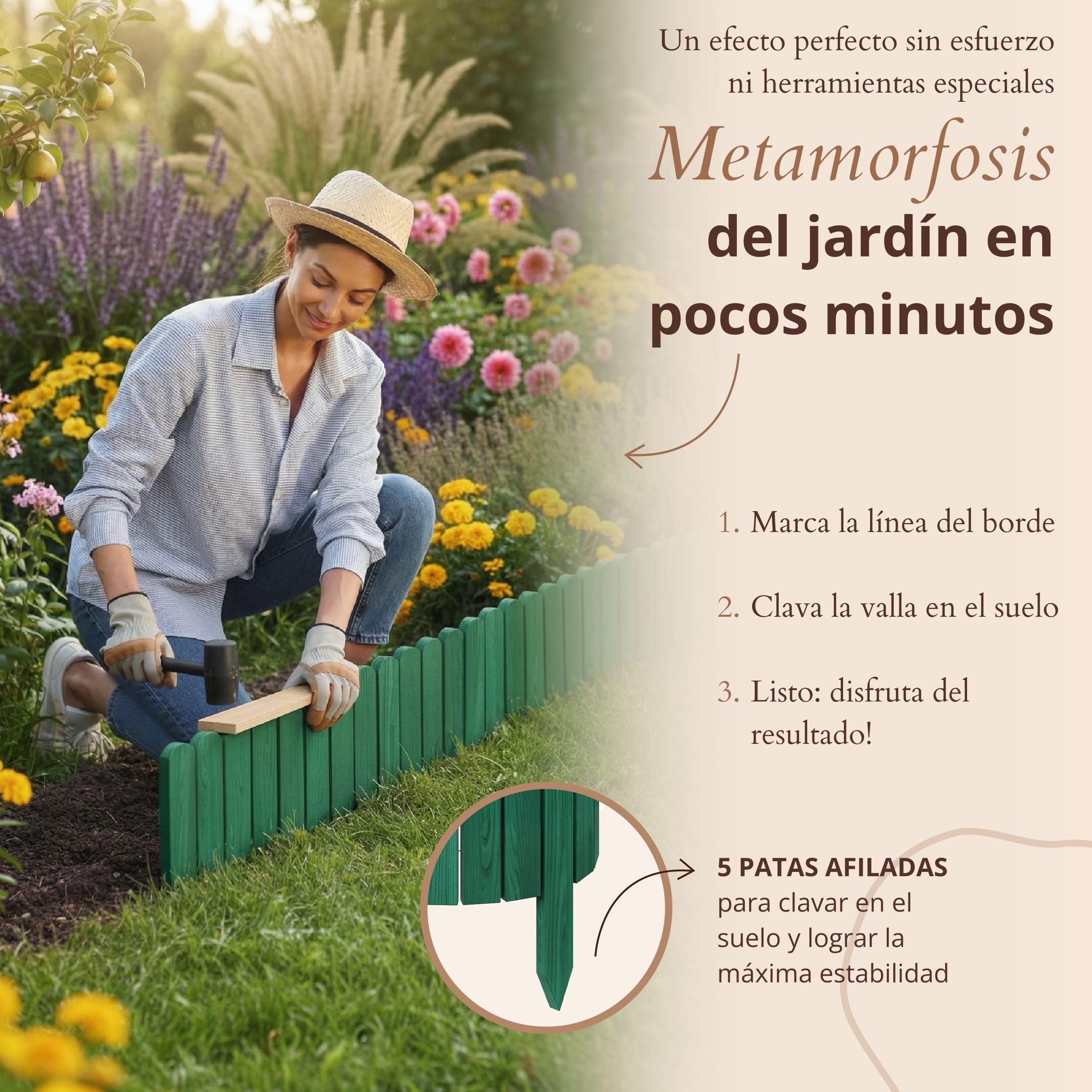 Floranica bordura para jardín 20 x 200 cm Verde Borde césped Valla de jardín Valla de Madera bordura Flexible en Rollo — view 5