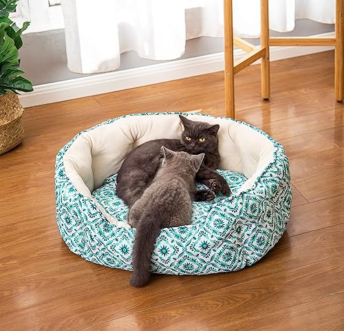 LUCKITTY Cama grande para gatos de 25 pulgadas, terciopelo suave y cojín Oxford impermeable de dos caras, fácil de lavar, camas geométricas ovaladas