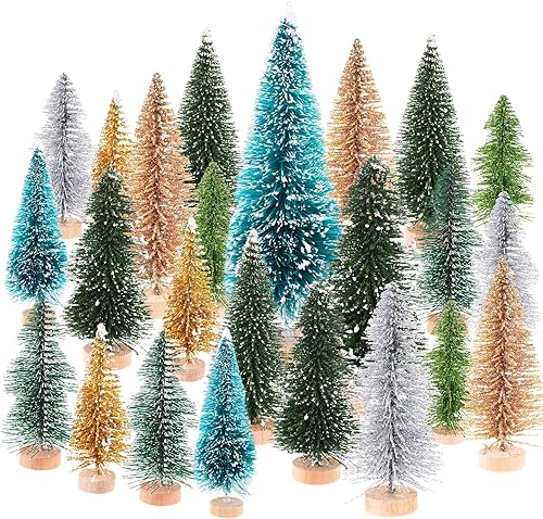 Ioffersuper 24 piezas de árbol de sisal de Navidad, mini resina, adornos en miniatura, figuras de pino para jardín de hadas, escenas en miniatura,