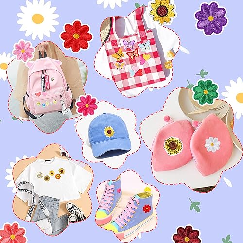 Miniatura 5 de NICEVINYL Parches aleatorios para planchar en la ropa: 120 unidades con diseños de flores y corazones, parches con mariposas lindas bordadas