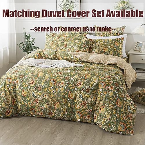 Miniatura 6 de FADFAY Juego de sábanas Paisley tamaño King, ropa de cama bohemio damascado Paisley lujosa, juego de sábanas Paisley boho verde, sábana de algodón