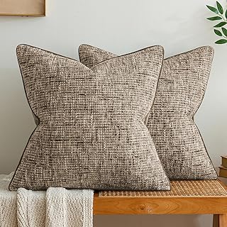 a moment Brown Reversible Pillow Covers 2 Pack - Farmhouse Chenille Thro...