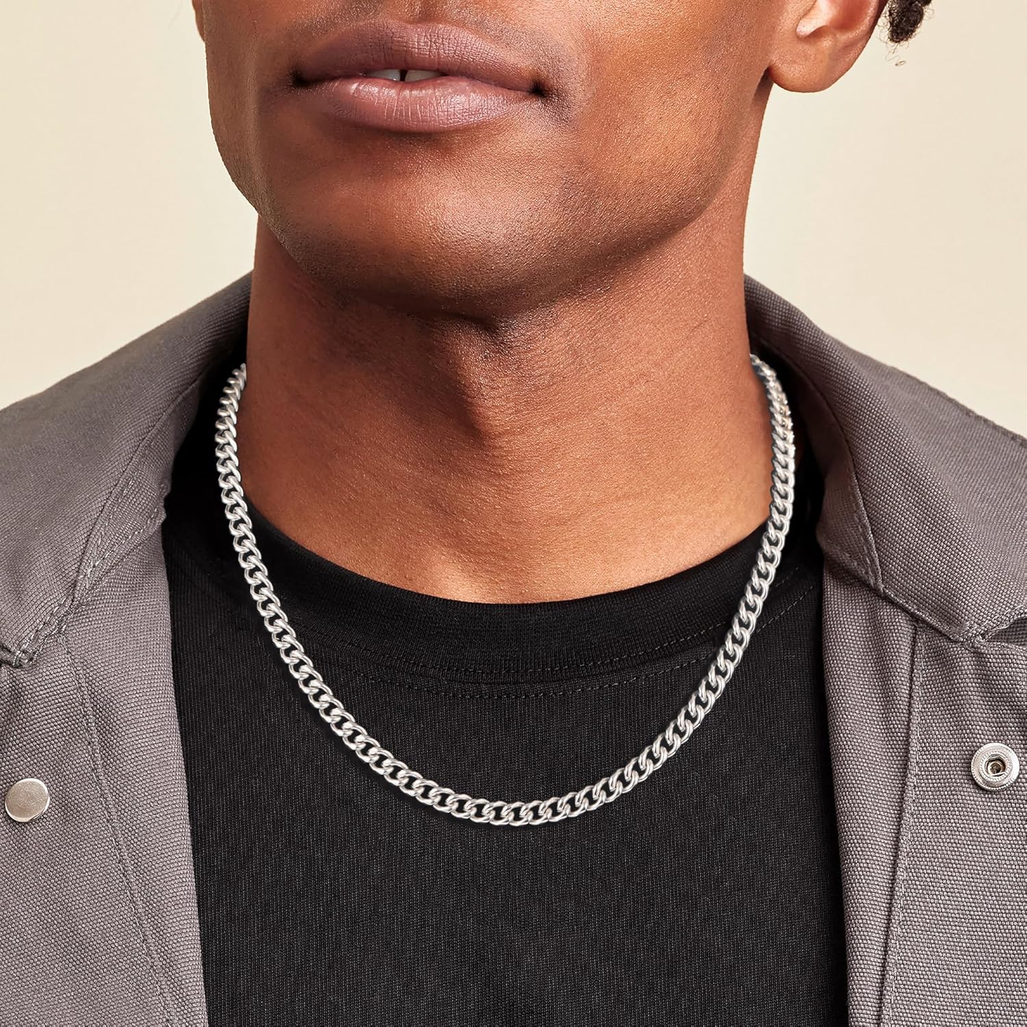 Silver Cuban Link Chain Necklace for Men Stainless Steel Chains for Men Women Miami Tone Diamond Cut Chain Necklaces Accessories Jewelry 4/6/10mm 18/20/22/24/26 Inch - Image 2