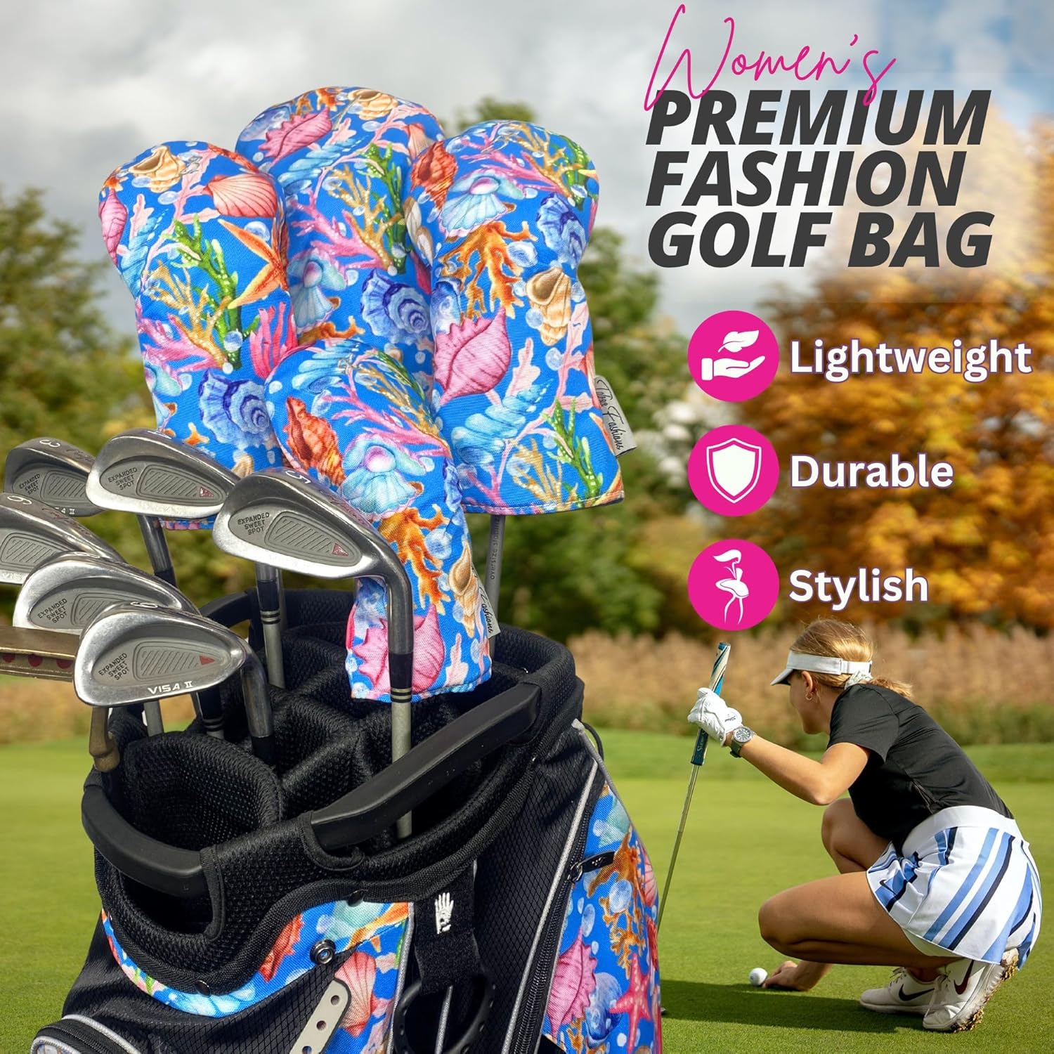 Taboo Fashion Golf Club Covers for Women - Numbered Golf Headcovers Set for Driver, Woods & Hybrid - Weather/Moisture Resistant Protection, Pack of 4