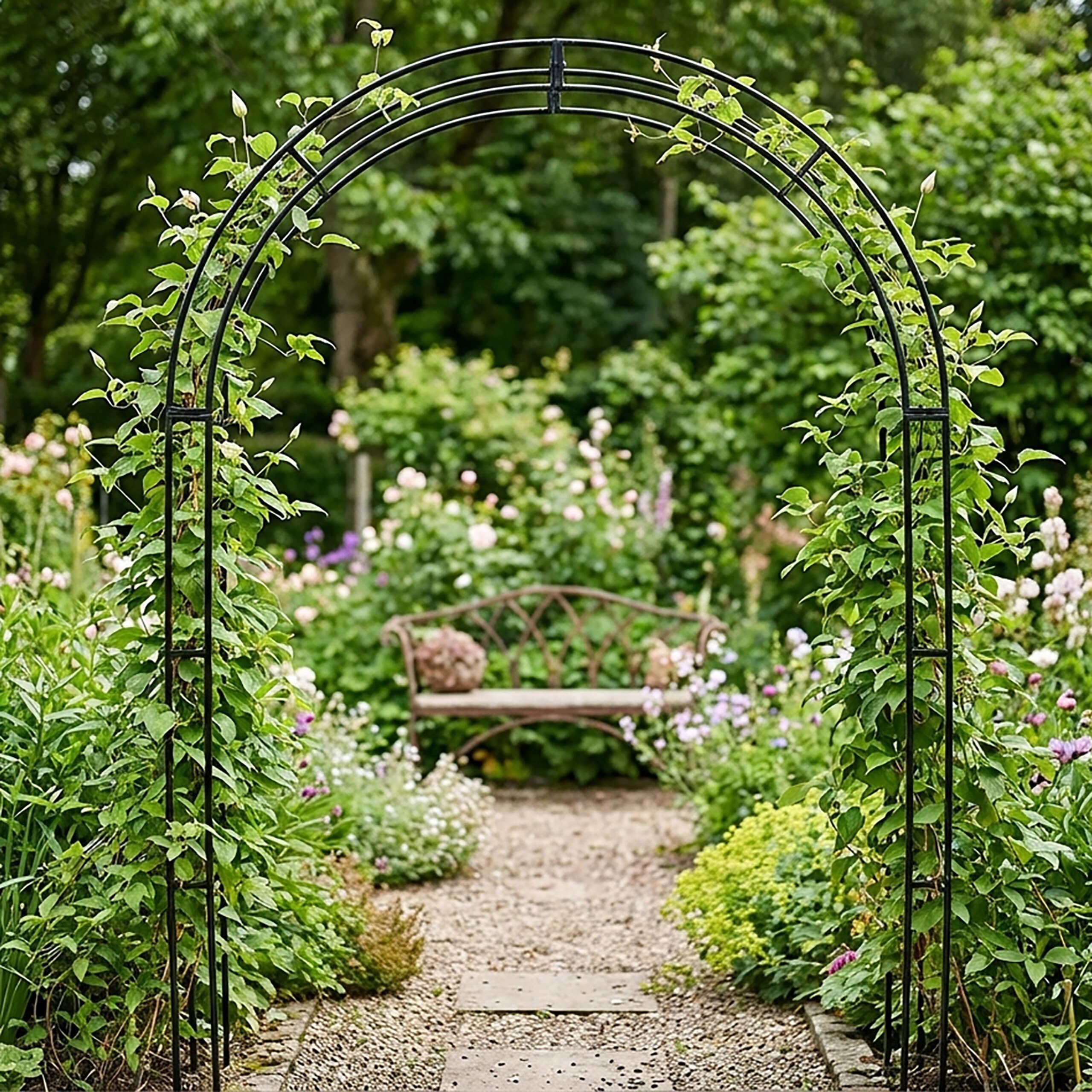 Relaxdays Arco da Giardino in Metallo per Rose e Piante rampicanti, Stabile, 240x140x38 cm, Nero