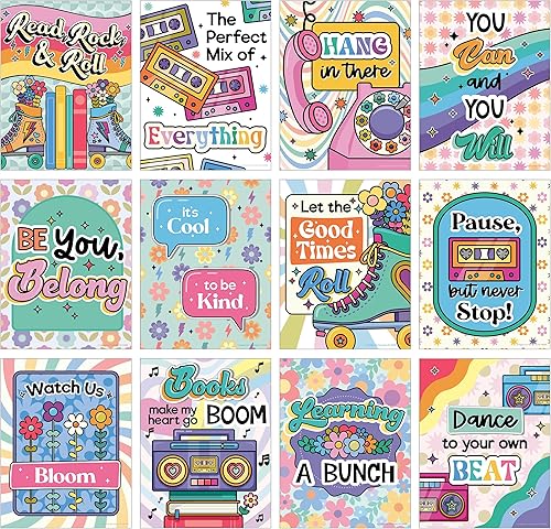 Carson Dellosa Education Happily Ever Elementary Retro Remix 12 piezas de carteles motivacionales, de los años 70 y 80, arte de pared inspirador con