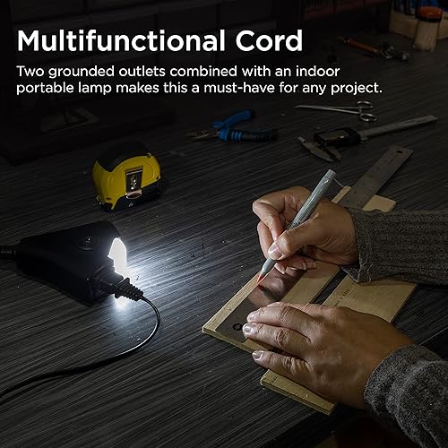 Miniatura 5 de UltraPro Cable de extensión para linterna, 25 pies, cable de extensión para exteriores de 2 salidas, cable de extensión resistente de 3 puntas,