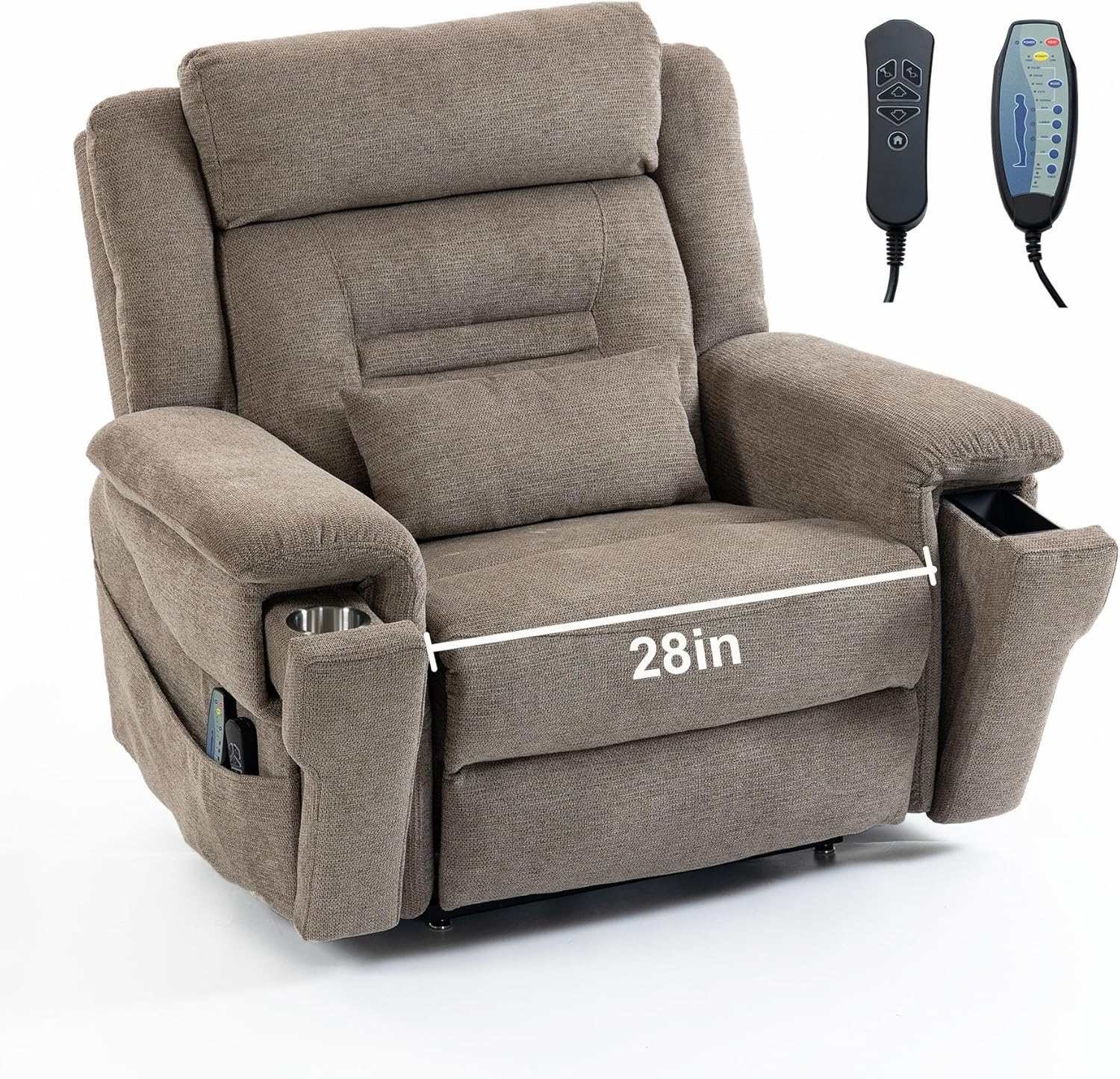 Oversized Power Lift Recliner Chair for Big and Tall, 28" Extra Wide Seat Electric Lift Recliners with Heat Massage, Large Lay Flat Reclining Living Room Sofa, Wireless Charging