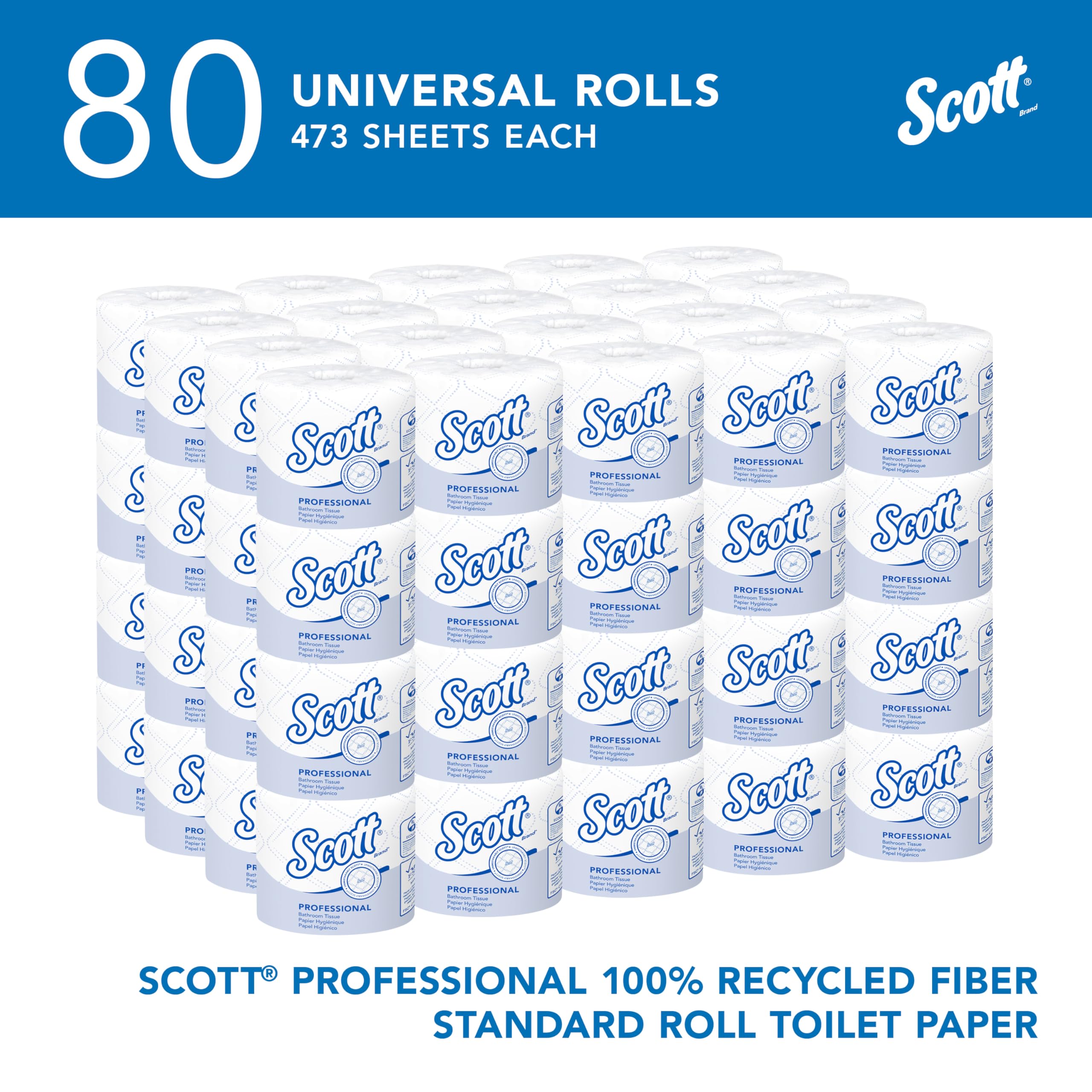 Scott Essential Professional 100% papel higiénico a granel de fibra reciclada para negocios (13217), rollos estándar de 2 capas, blanco, 80 rollos/caja, 506 hojas/rollo (el embalaje puede variar)