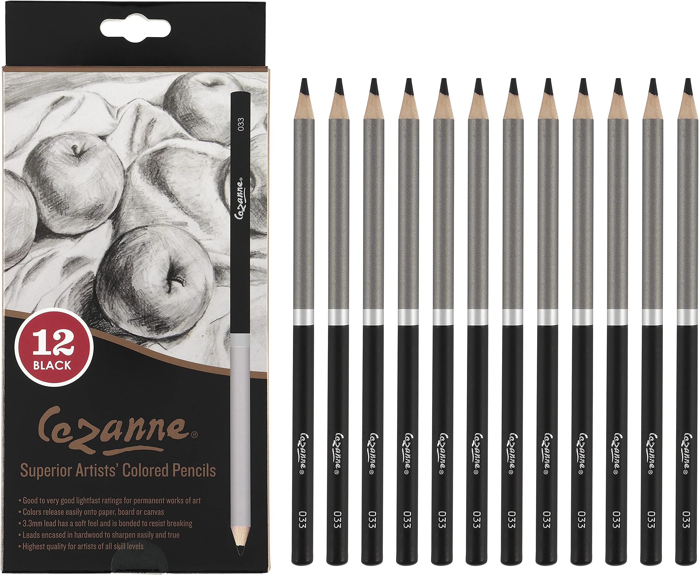 Cezanne Creative Mark Premium Colored Pencils Black Set of 12 - Highly-Pigmented Coloring Pencils for Drawing, Blending, Coloring, and More