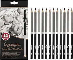 Creative Mark Cezanne Conjunto de 12 lápis de cor premium pretos - lápis de colorir altamente pigmentados para desenhar, misturar, colorir e mais