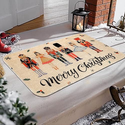 Miniatura 2 de Erweicet Tapete de Navidad con diseño de cascanueces de bienvenida de Navidad, antideslizante y lavable, tapete de invierno con parte trasera de