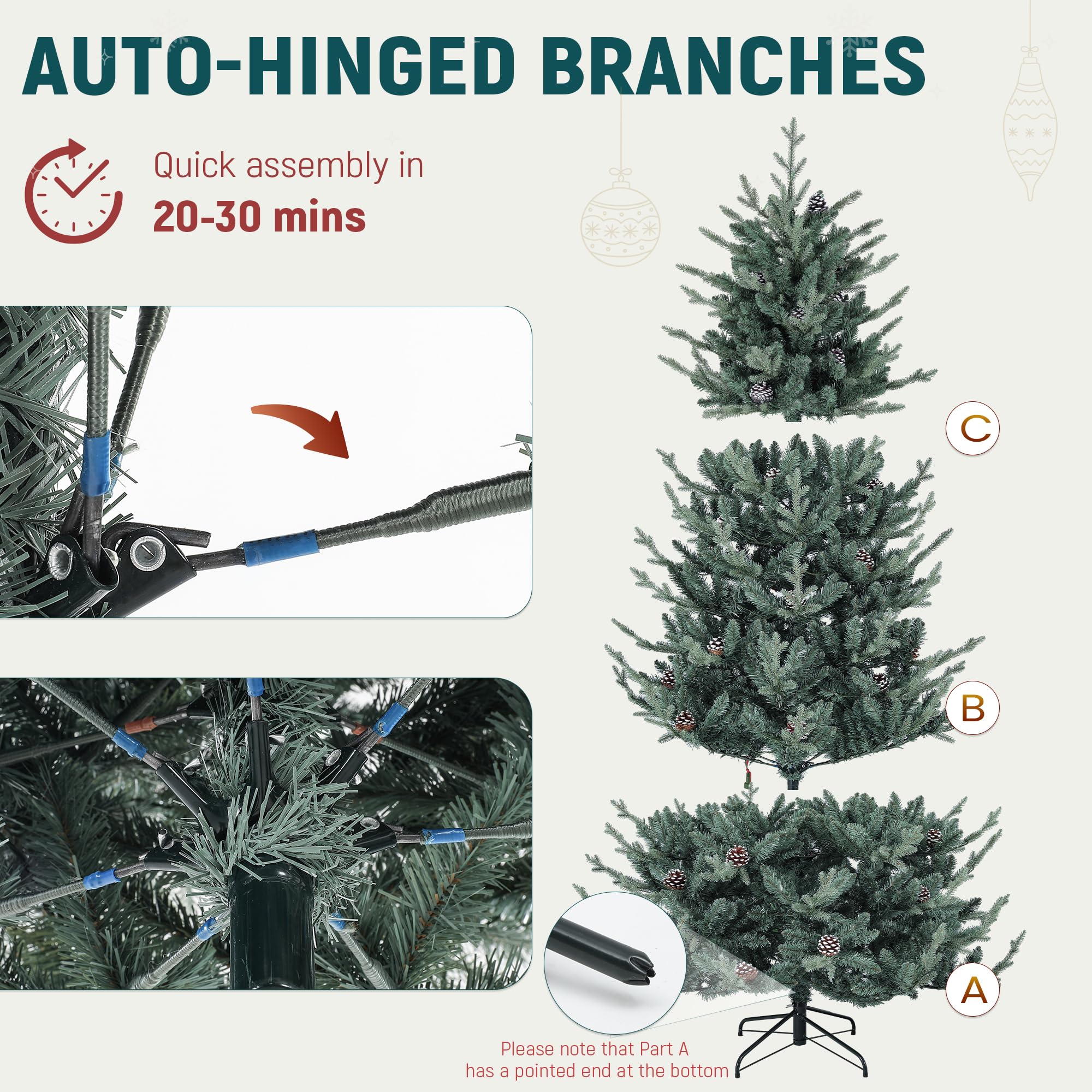 YITAHOME Sapin de Noël Artificiel pré-décoré de 1,8 m avec télécommande, Technologie de charnière, 1176 Pointes Mixtes PE/PVC, 35 Pommes de pin, 300 lumières et 11 Modes d'éclairage