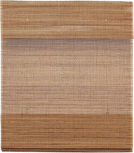 Miniatura 3 de TJ GLOBAL Persiana romana de bambú inalámbrica para ventana, persianas filtrantes de luz con cenefa de 7 pulgadas, bambú tejido natural (28 x 64