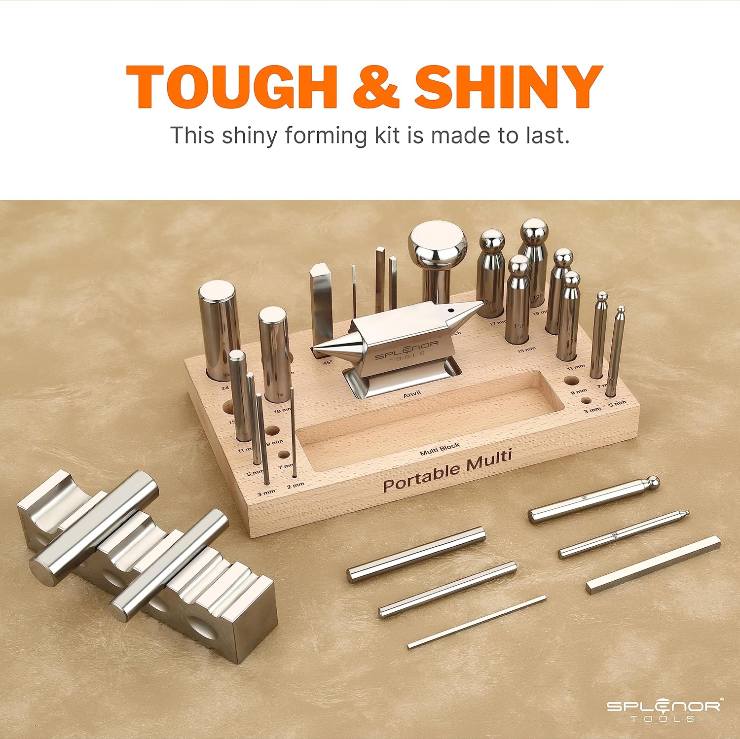 Splenor Tools Portable Multi Kit - All in One Metal Forming Kit - for Multi Purpose Jewelry Making - Dapping Punch Set - Doming Block - Anvil - Swage Block Punch Set