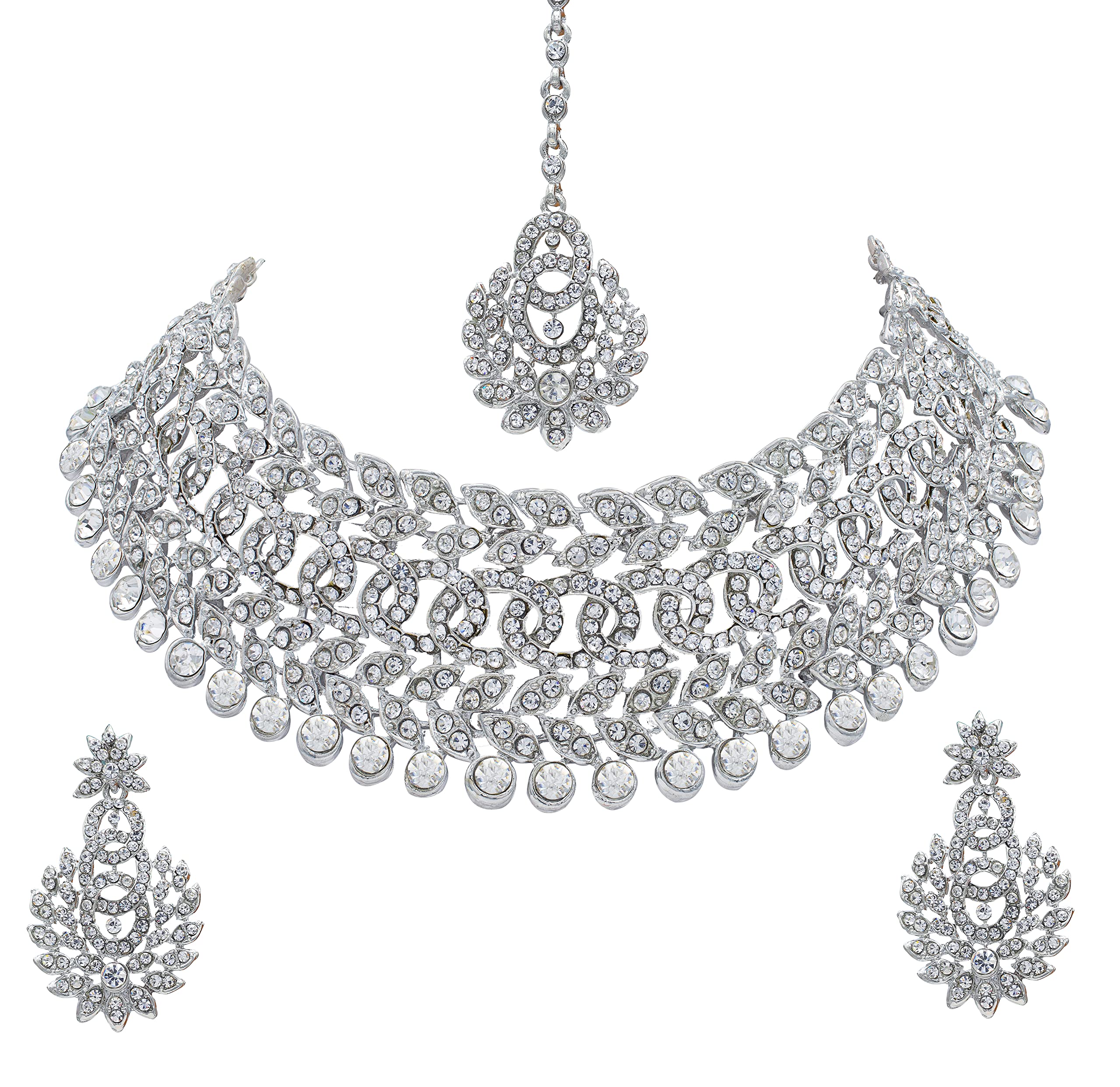 R A ENTERPRISES Silver Plated Diamond Studded Choker Jewellery Set (B0C5T77PF3) Amazon Price History, Amazon Price Tracker