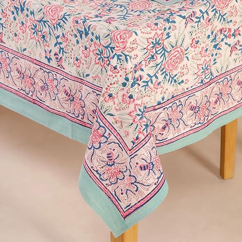 Miniatura 38 de Hand Block Printed Cotton Tablecloth – Elegant Floral Design Perfect for Dining Table Kitchen Parties Home Decor, Wall Tapestry (Peach Floral, 6